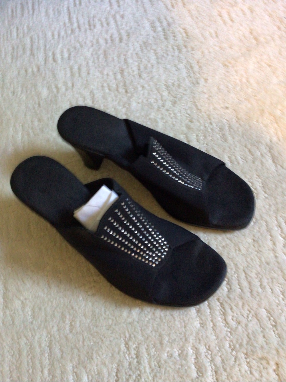 Onex Black Heeled Slide Sandals with Silver Stud Detailing